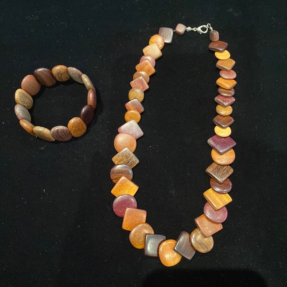 All Wood Necklace and Stretch Bracelet